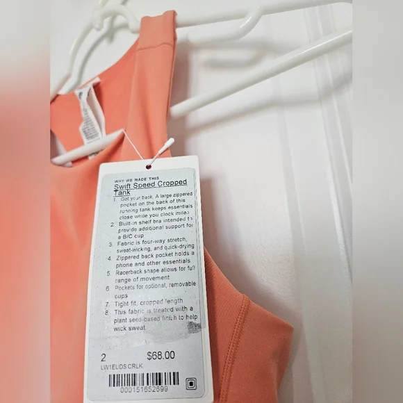 NWT Lululemon Swift Speed Cropped Tank TopB/C Cup Coral Kiss Size 2 - Picture 12 of 16